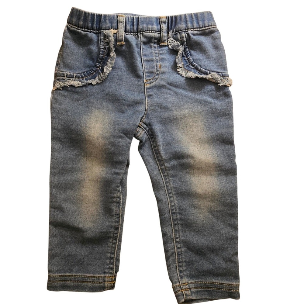 Cat & Jack Baby Girls Ruffle Pocket Denim Jeggings Medium Wash Blue 12M